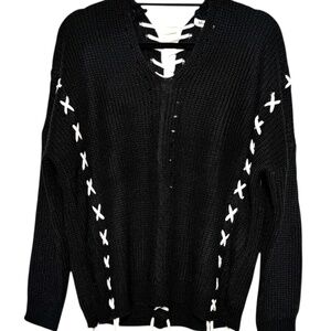 Y2k Miracle USA Lace-Up Tie Hem Sweater Black White Size S Whimsigoth Witchy